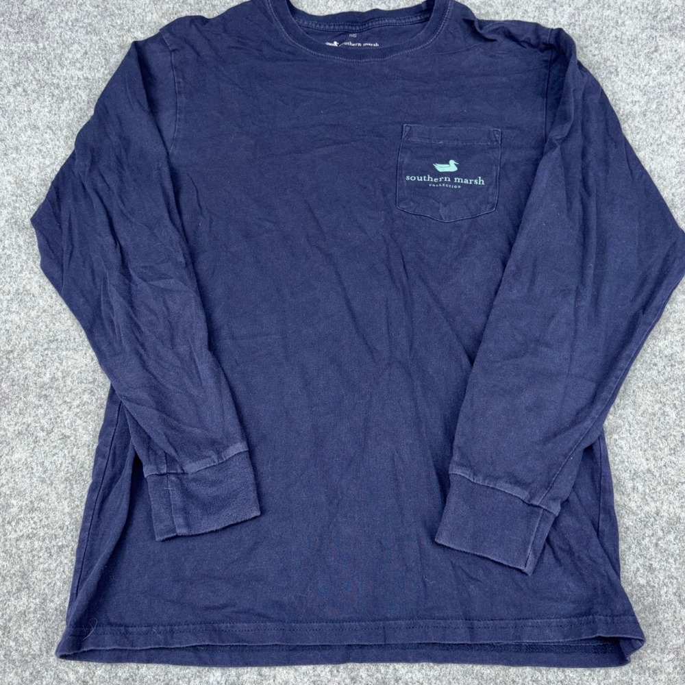 Southern Marsh Shirt Mens Medium Blue Long Sleeve Pocket Tee Duck Graphic Cotton